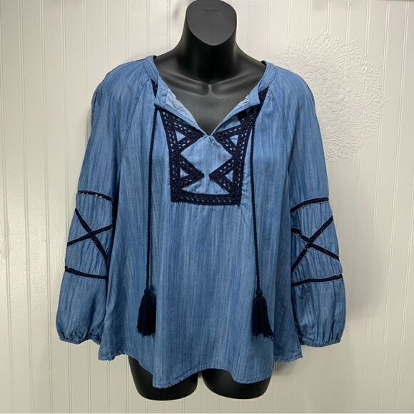 crown & ivy Tops - CROWN & IVY denim boho shirt